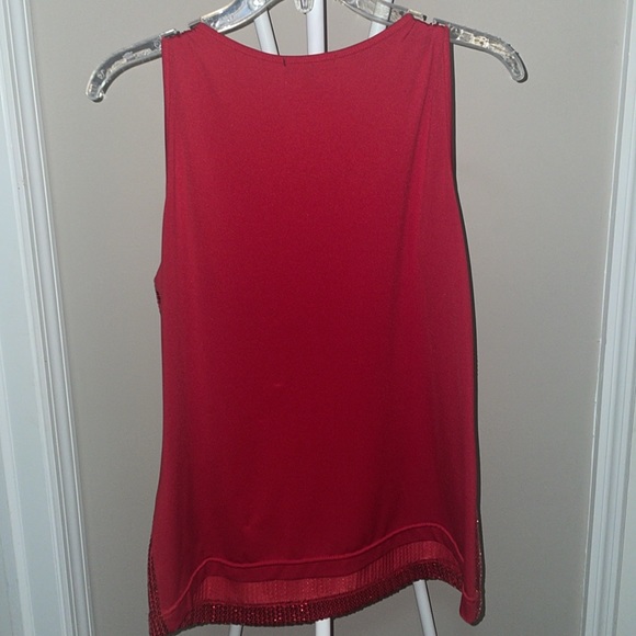 Red sleeveless sequin top! Sequins on the front only.l and back fabric is soft. - Picture 4 of 4